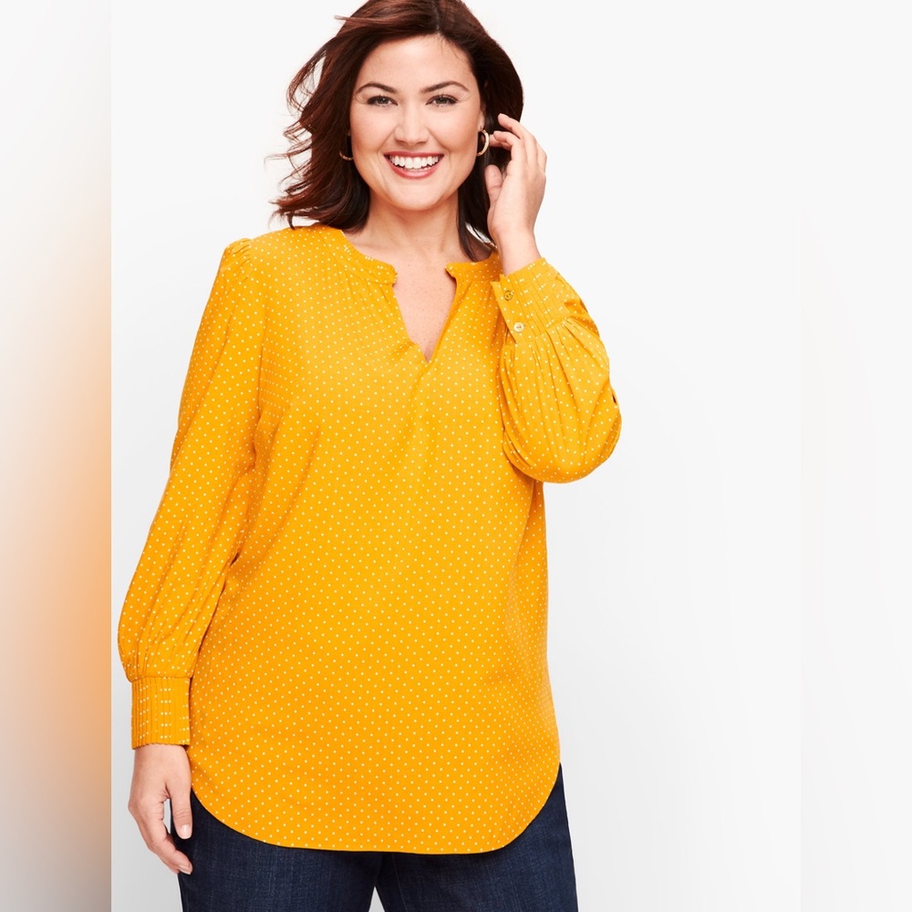 Talbots Dot Print Pleated Cuff Top